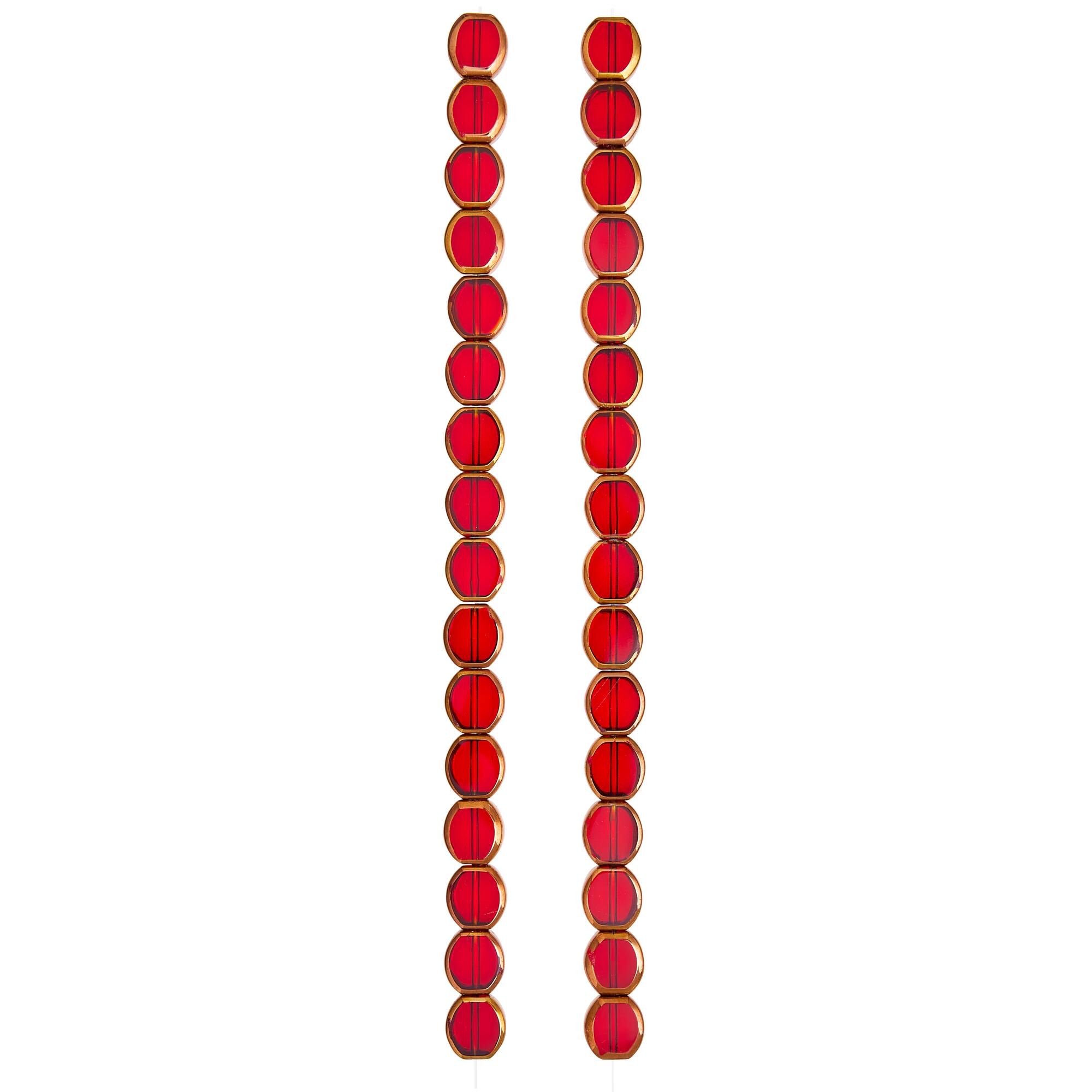 Ruby Table Cut Glass Lentil Beads, 10mm by Bead Landing™